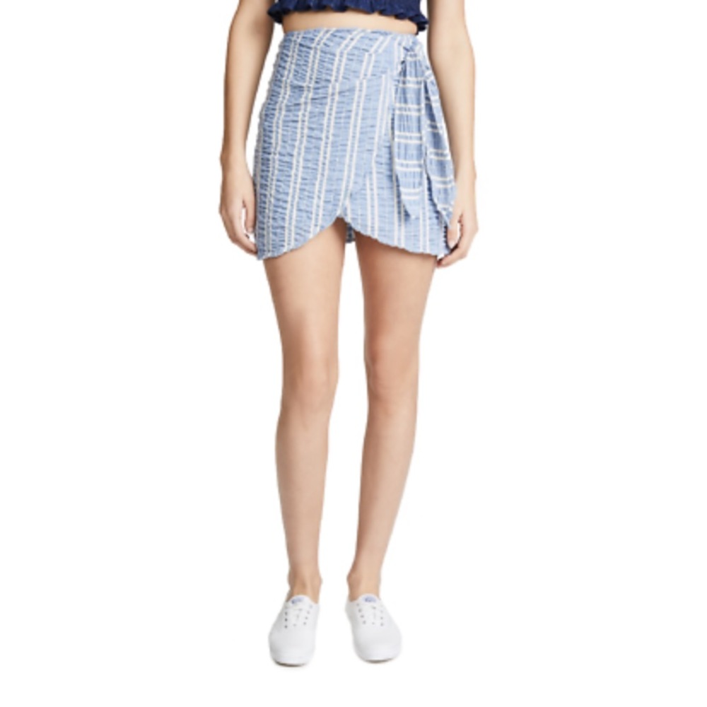 Lost + Wander Blue White Striped Tie Skirt, Small
